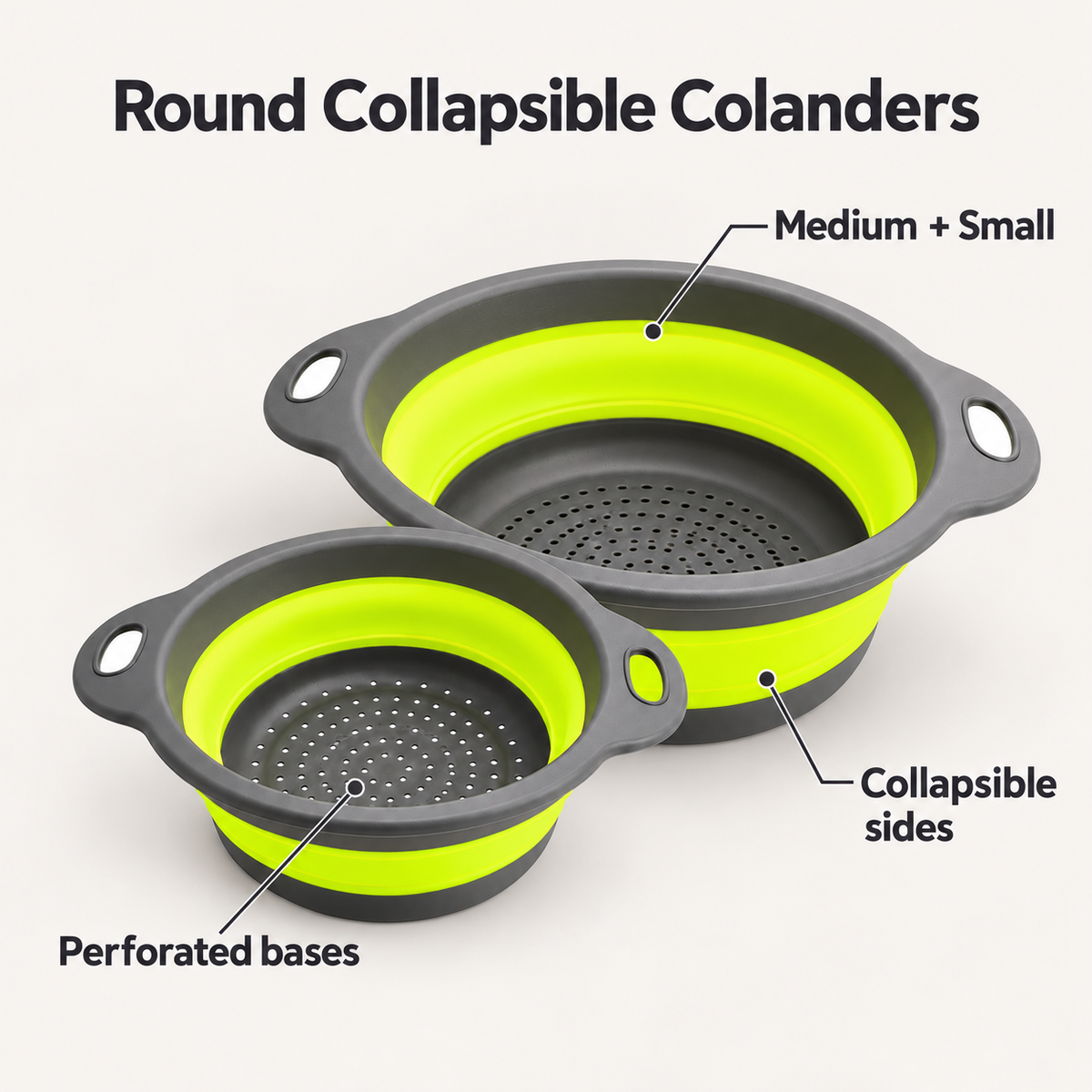 Round Collapsible Colander Set with Single and Multi-Basket Options - Green Medium + Small - feature