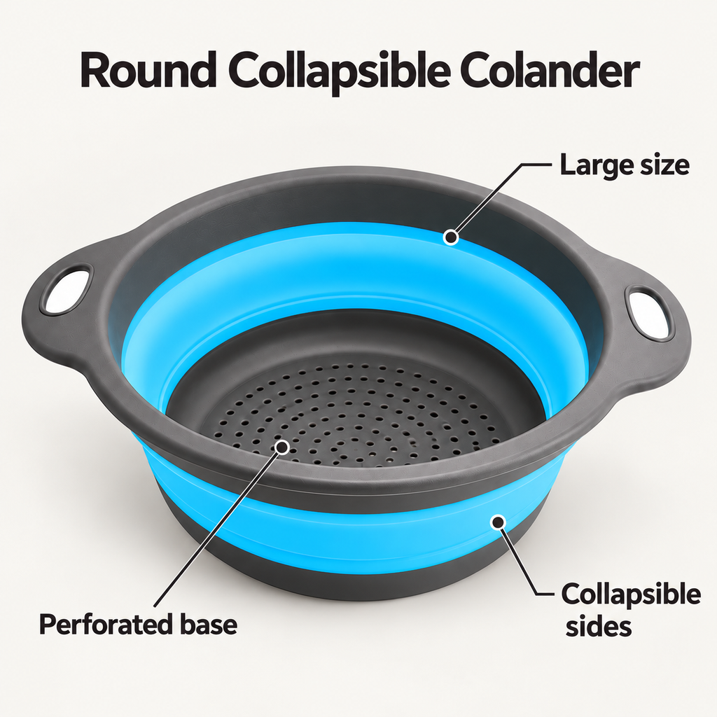 Round Collapsible Colander Set with Single and Multi-Basket Options - Blue Large - feature