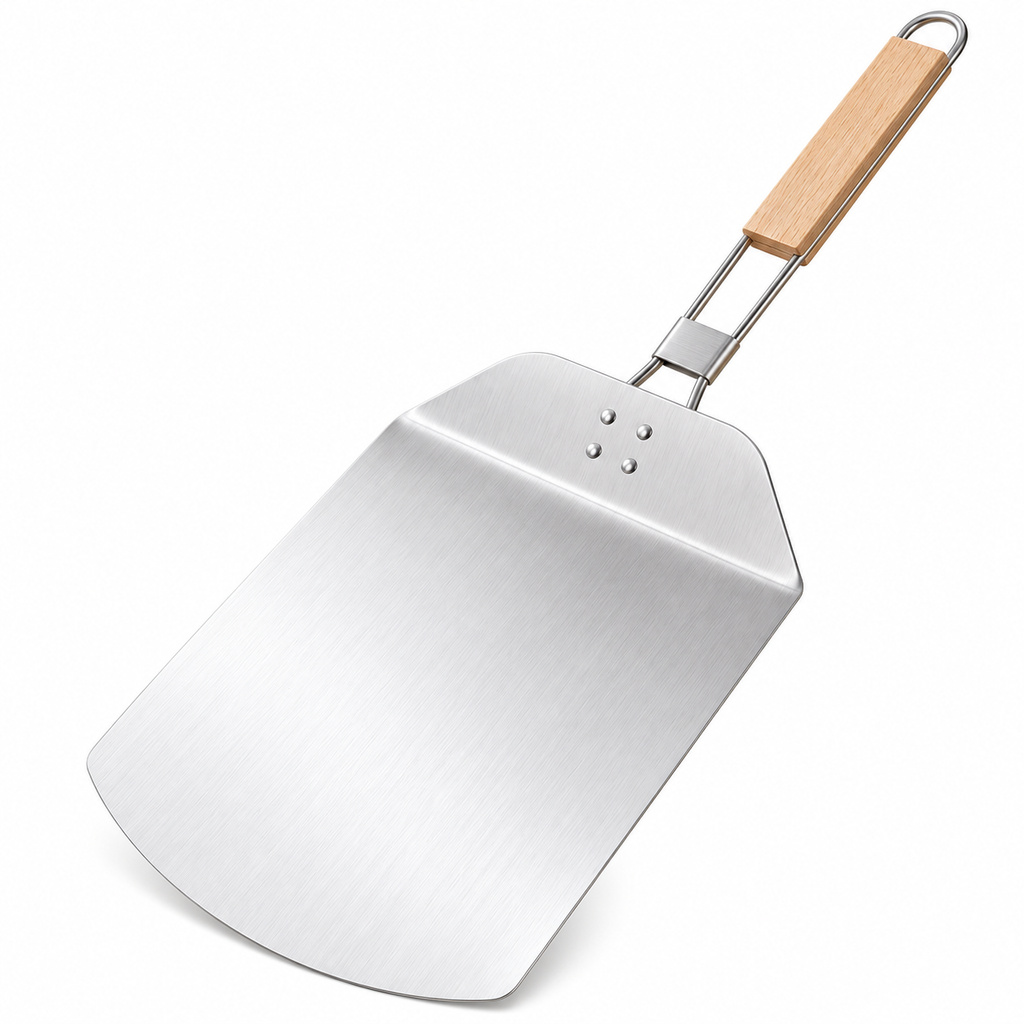 Folding Pizza Peel with Rubberwood Handle for Homemade Pizza Nights - Natural rubberwood handle folding peel - main