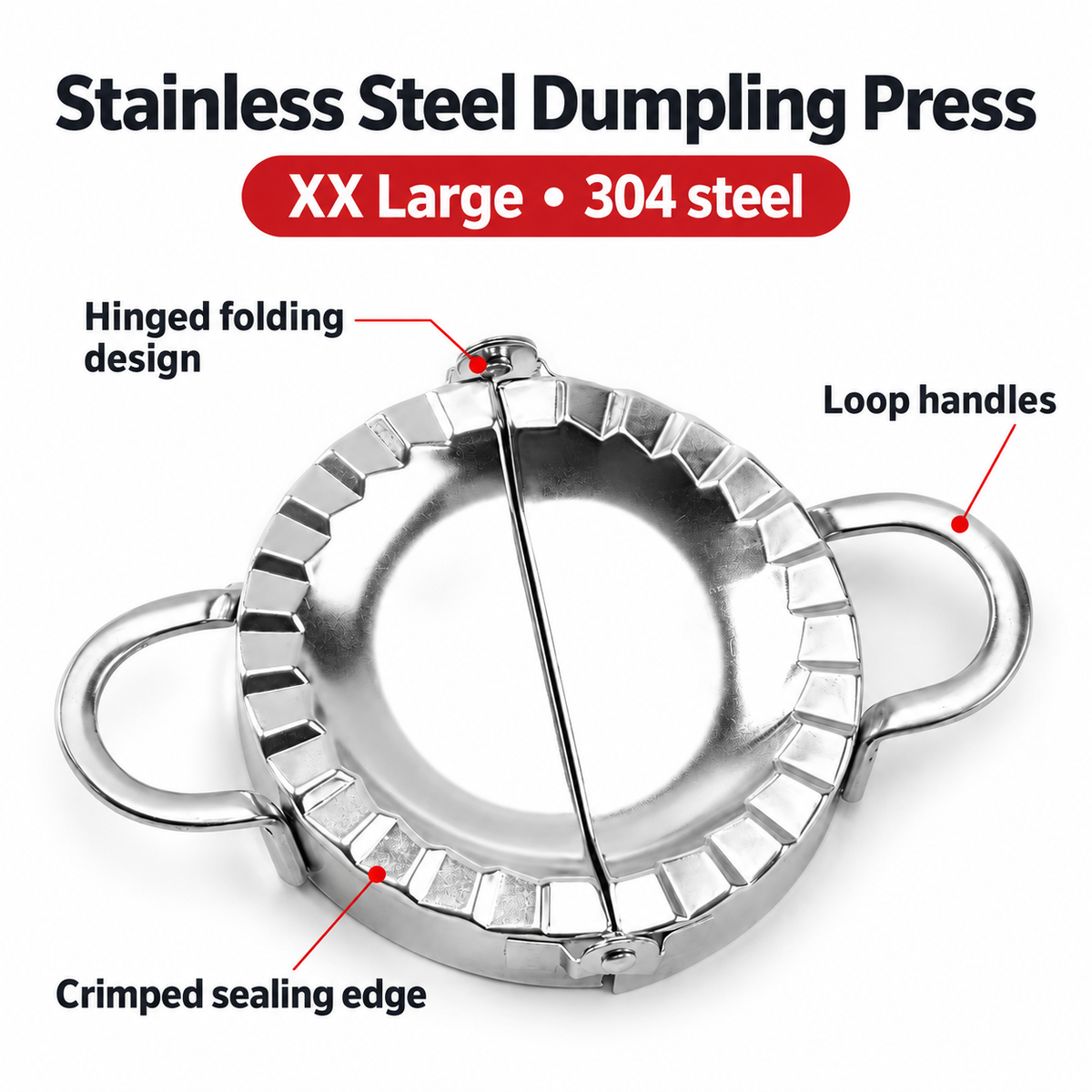 304 Stainless Steel Dumpling Press in Five Sizes for Homemade Filled Dumplings - XX Large - 304 steel - feature