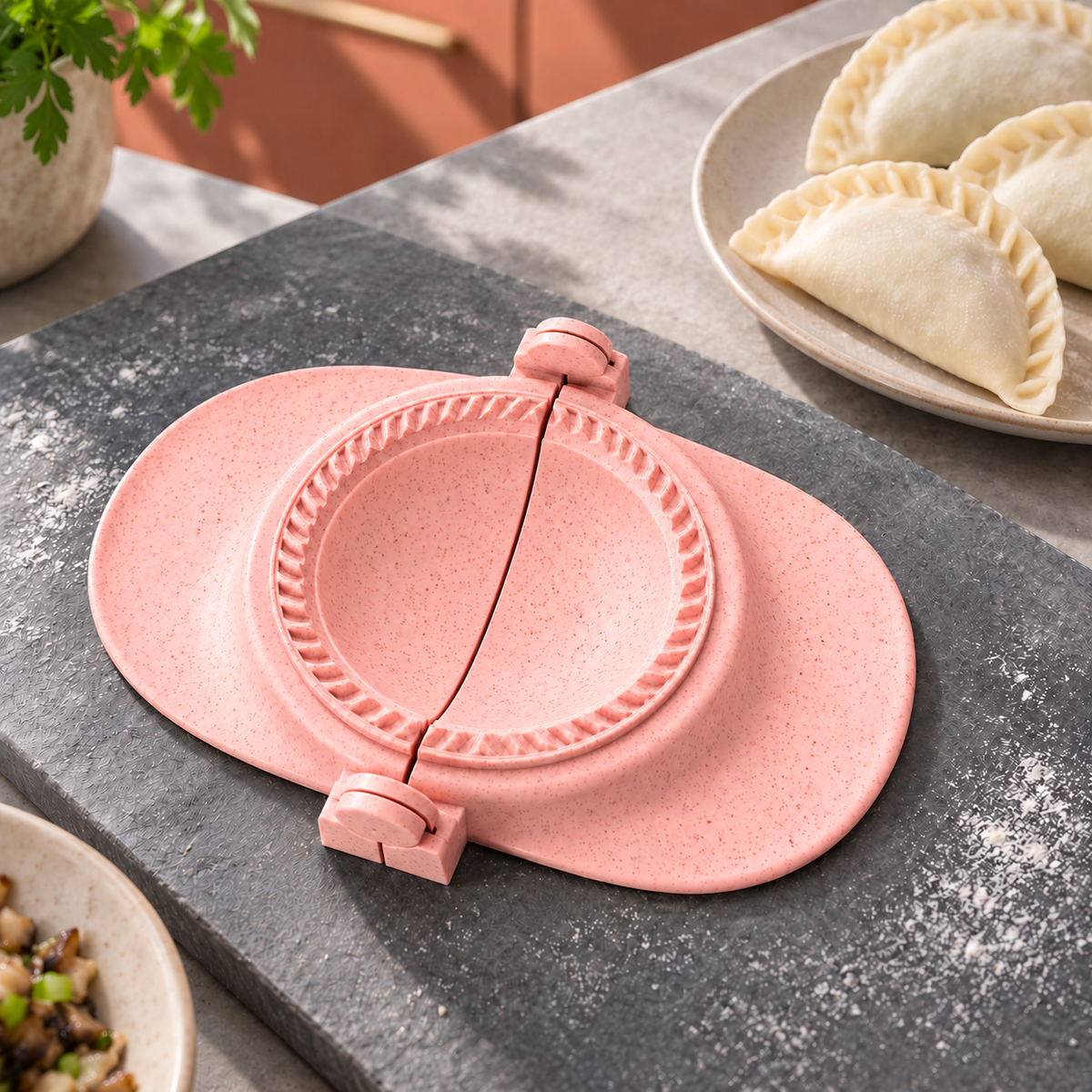 Wheat-Straw Dumpling Press with Size and Color Options for Handmade Dumplings - Medium Pink - lifestyle