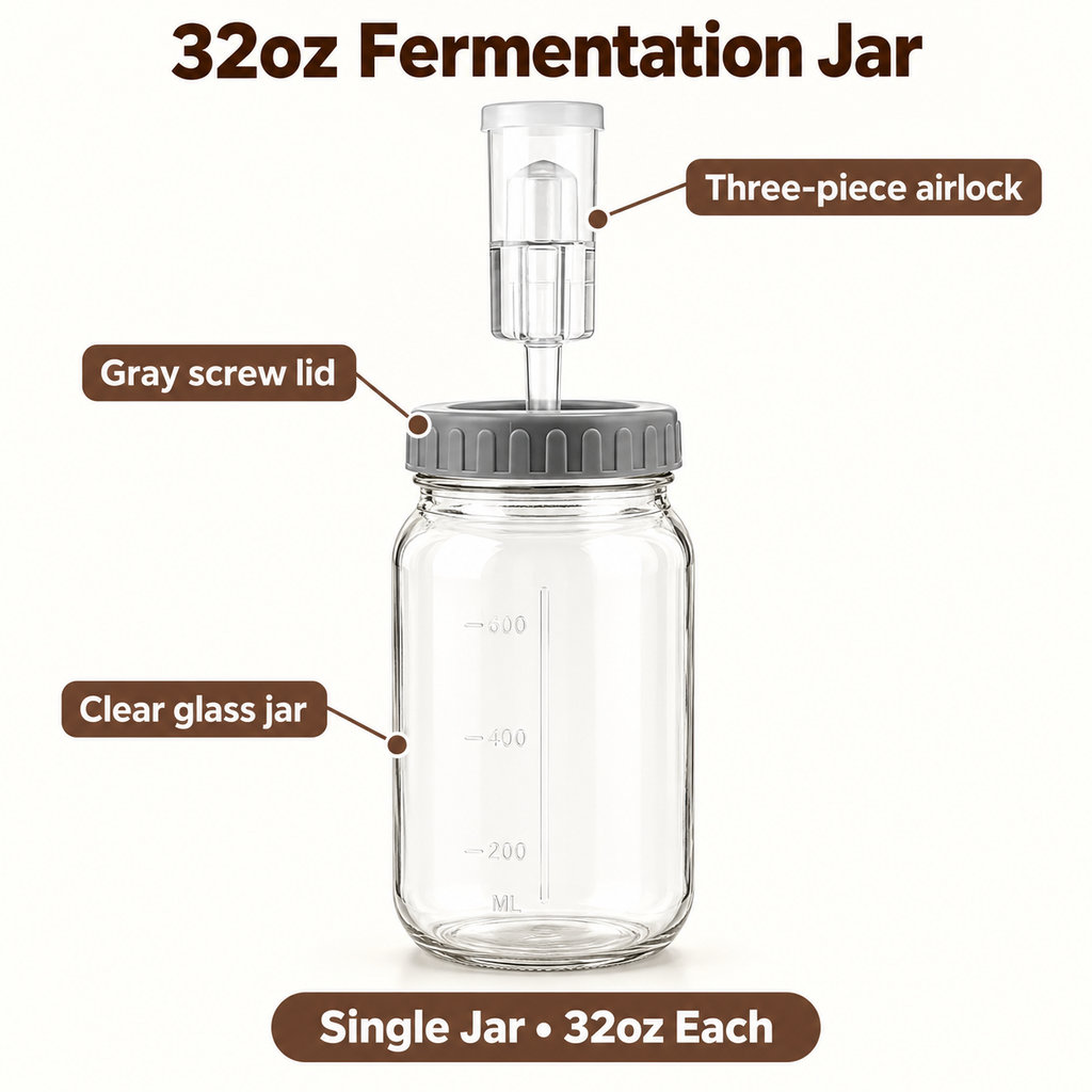 Glass Fermentation Jar Kit with Airlock Options for Homemade Pickling - 32oz Single - Clear - feature