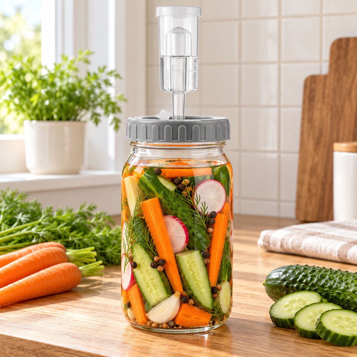 Glass Fermentation Jar Kit with Airlock Options for Homemade Pickling - 32oz Single - Clear - lifestyle