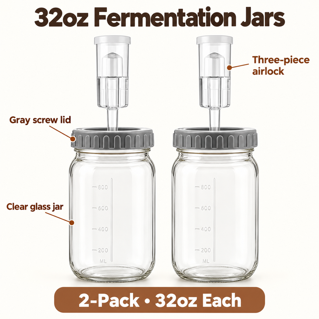 Glass Fermentation Jar Kit with Airlock Options for Homemade Pickling - 32oz 2-Pack - Clear - feature