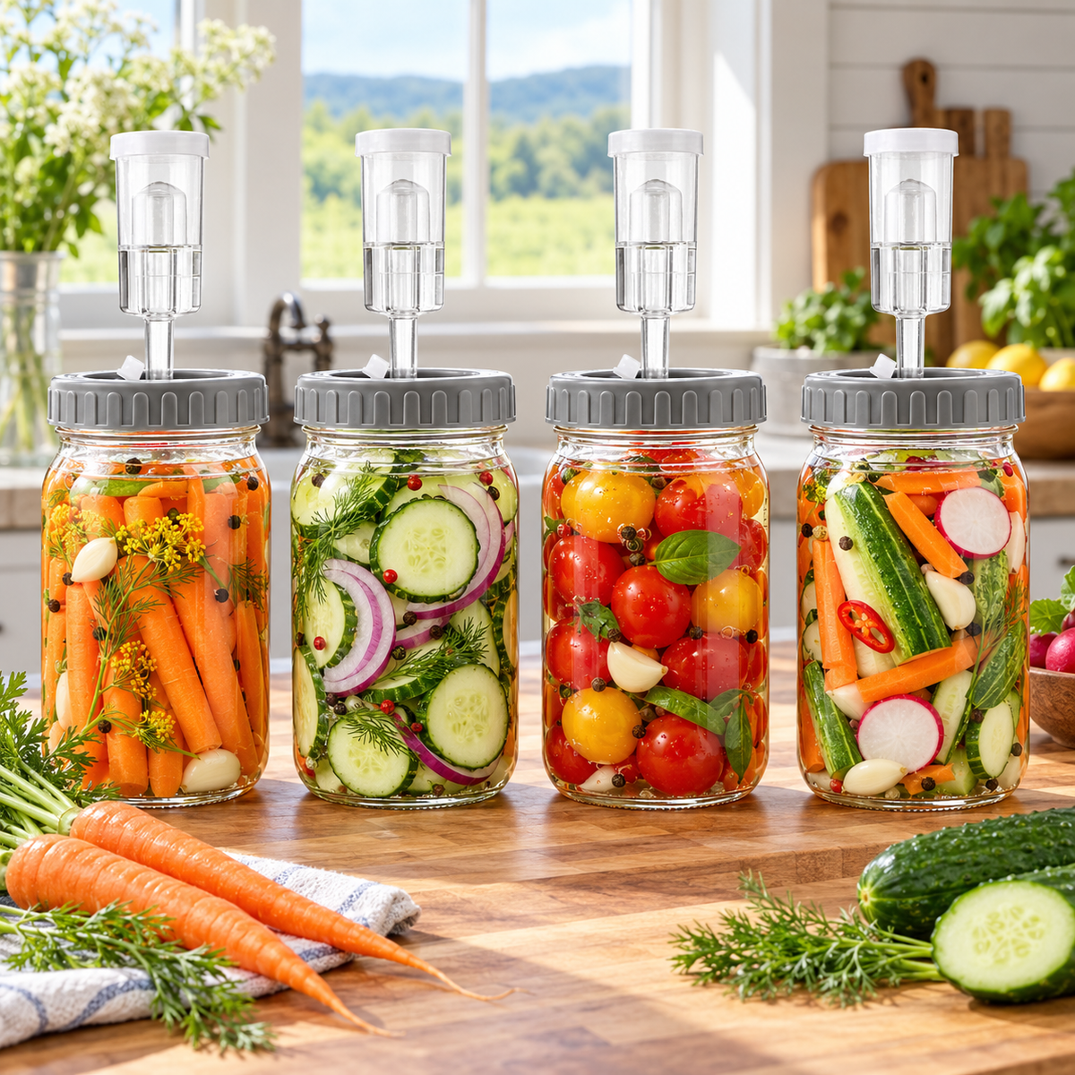 Glass Fermentation Jar Kit with Airlock Options for Homemade Pickling - 32oz 4-Pack - Clear - lifestyle