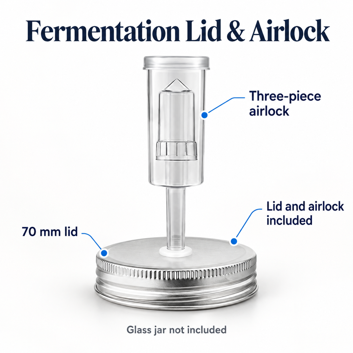 Mason Jar Fermentation Lid and Airlock Kit in 70mm and 86mm Sizes - Regular 70mm - Single set - feature