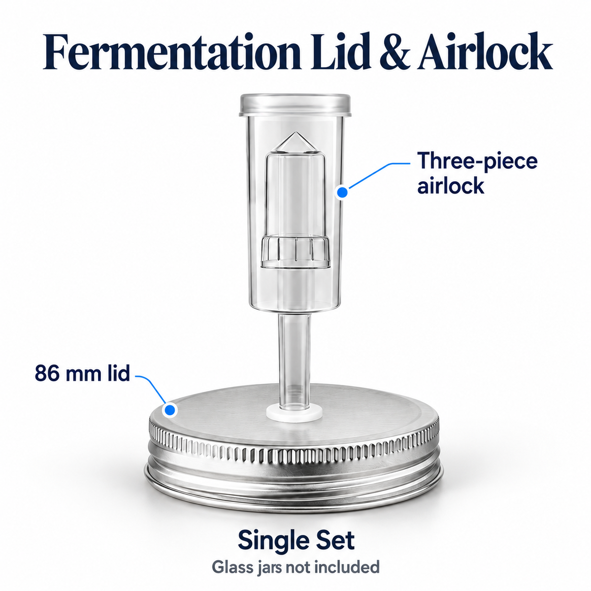Mason Jar Fermentation Lid and Airlock Kit in 70mm and 86mm Sizes - Wide 86mm - Single set - feature
