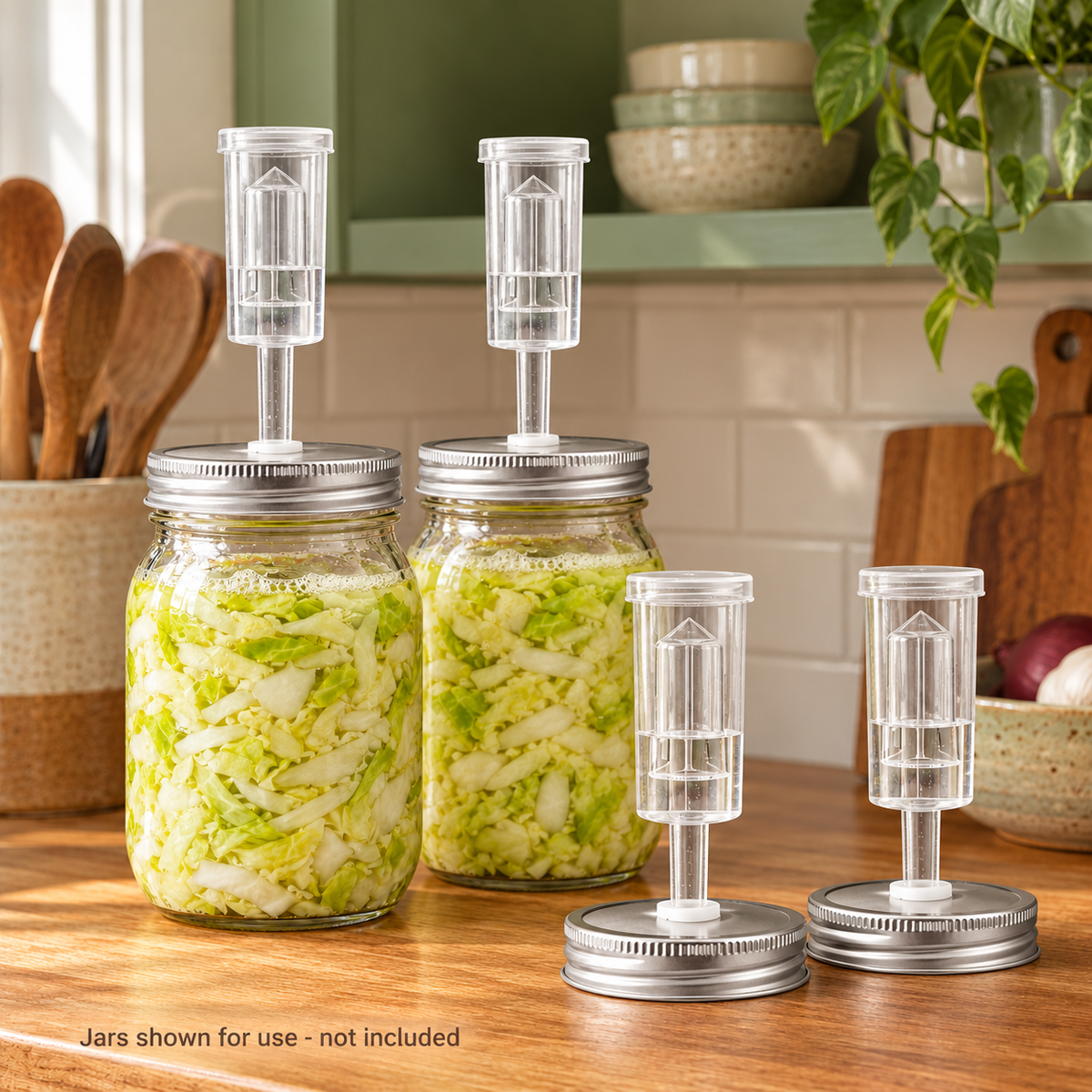 Mason Jar Fermentation Lid and Airlock Kit in 70mm and 86mm Sizes - 70mm - 4 sets boxed - lifestyle