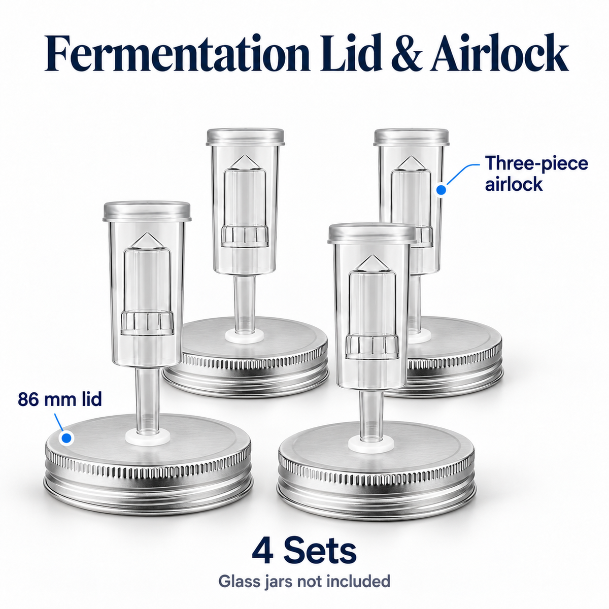 Mason Jar Fermentation Lid and Airlock Kit in 70mm and 86mm Sizes - 86mm - 4 sets boxed - feature