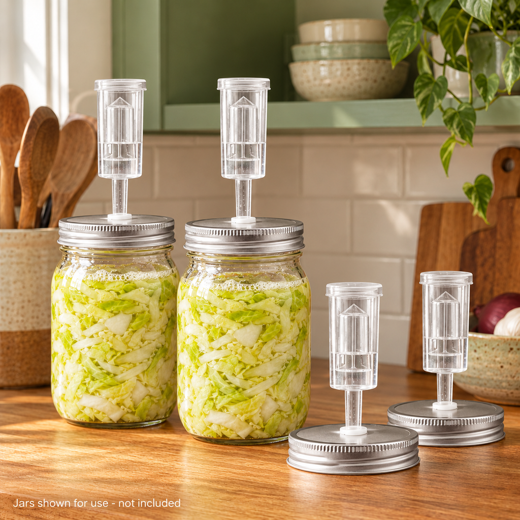 Mason Jar Fermentation Lid and Airlock Kit in 70mm and 86mm Sizes - 86mm - 4 sets boxed - lifestyle