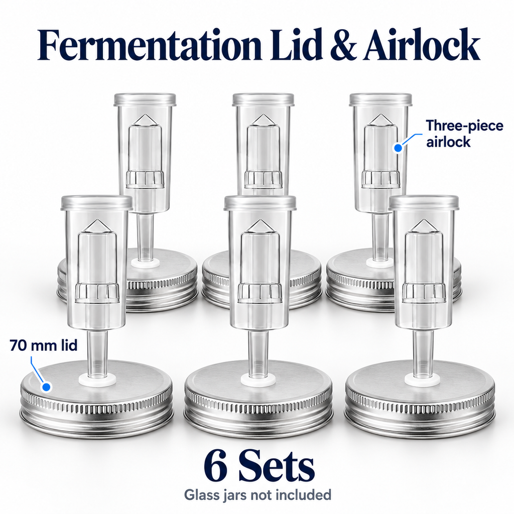 Mason Jar Fermentation Lid and Airlock Kit in 70mm and 86mm Sizes - 70mm - 6 sets boxed - feature