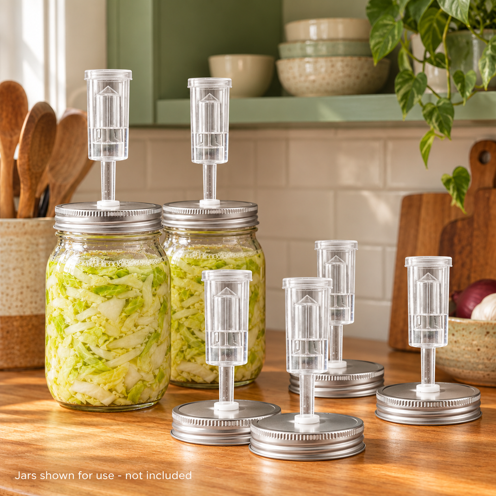 Mason Jar Fermentation Lid and Airlock Kit in 70mm and 86mm Sizes - 70mm - 6 sets boxed - lifestyle