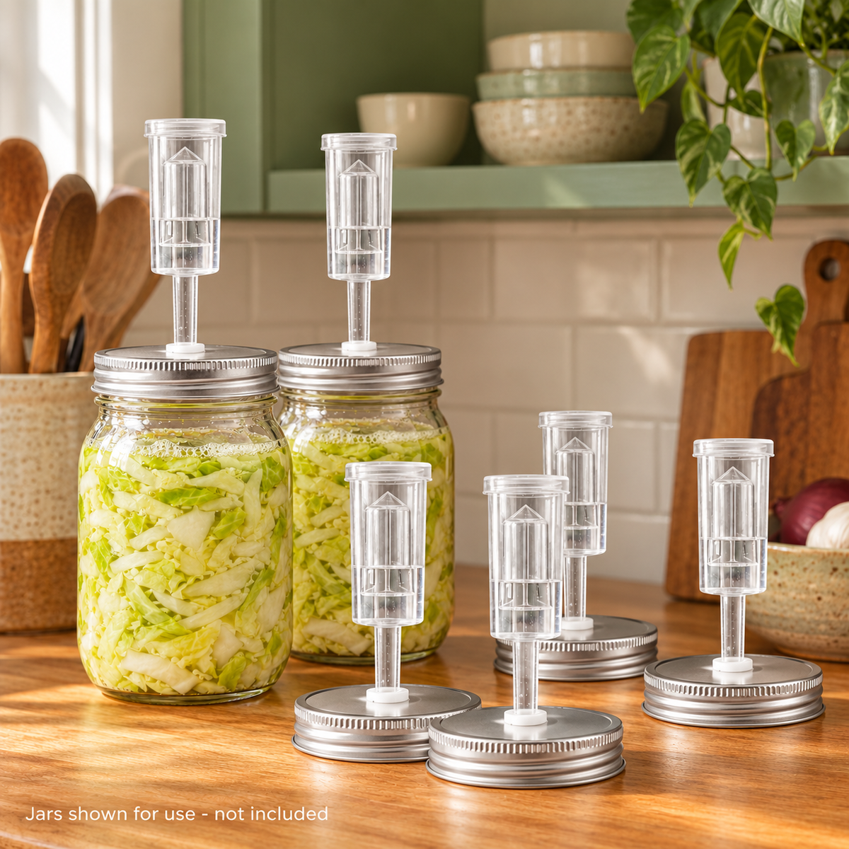 Mason Jar Fermentation Lid and Airlock Kit in 70mm and 86mm Sizes - 70mm - 6 sets boxed - lifestyle