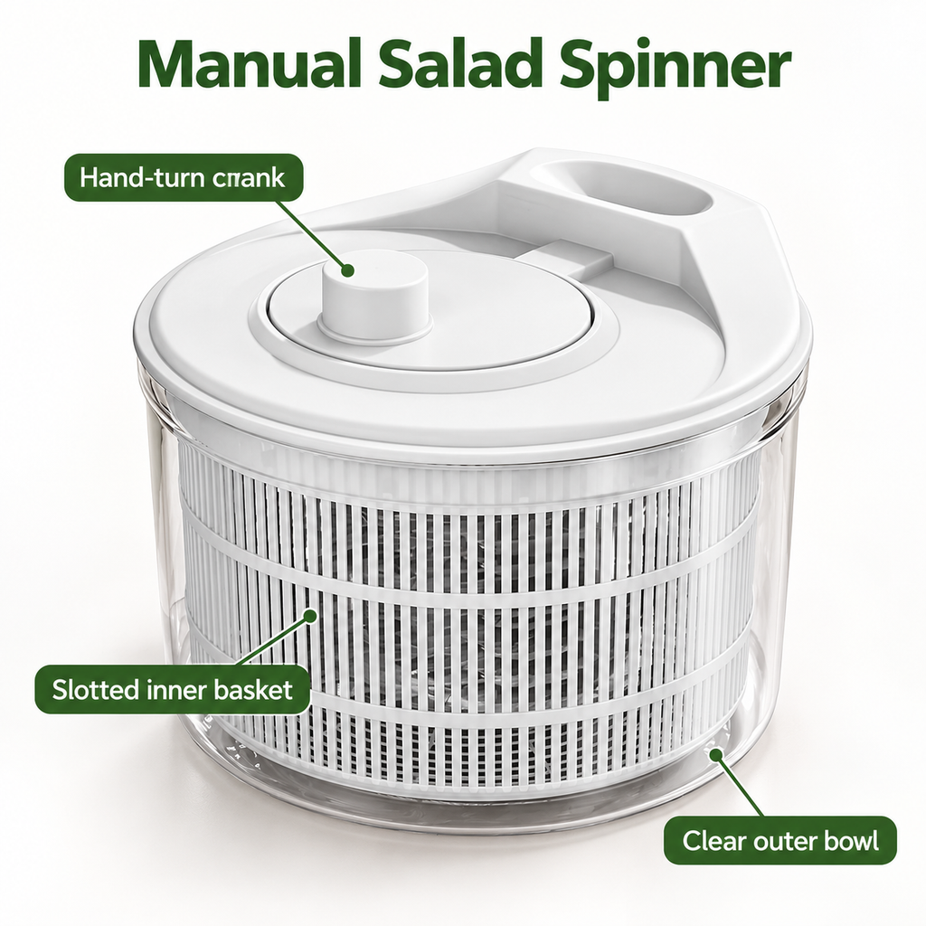 Manual Salad Spinner with Standard and 5L Upgrade Options for Home Salads - Standard White - feature