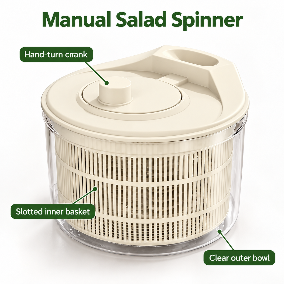 Manual Salad Spinner with Standard and 5L Upgrade Options for Home Salads - Standard Ivory - feature