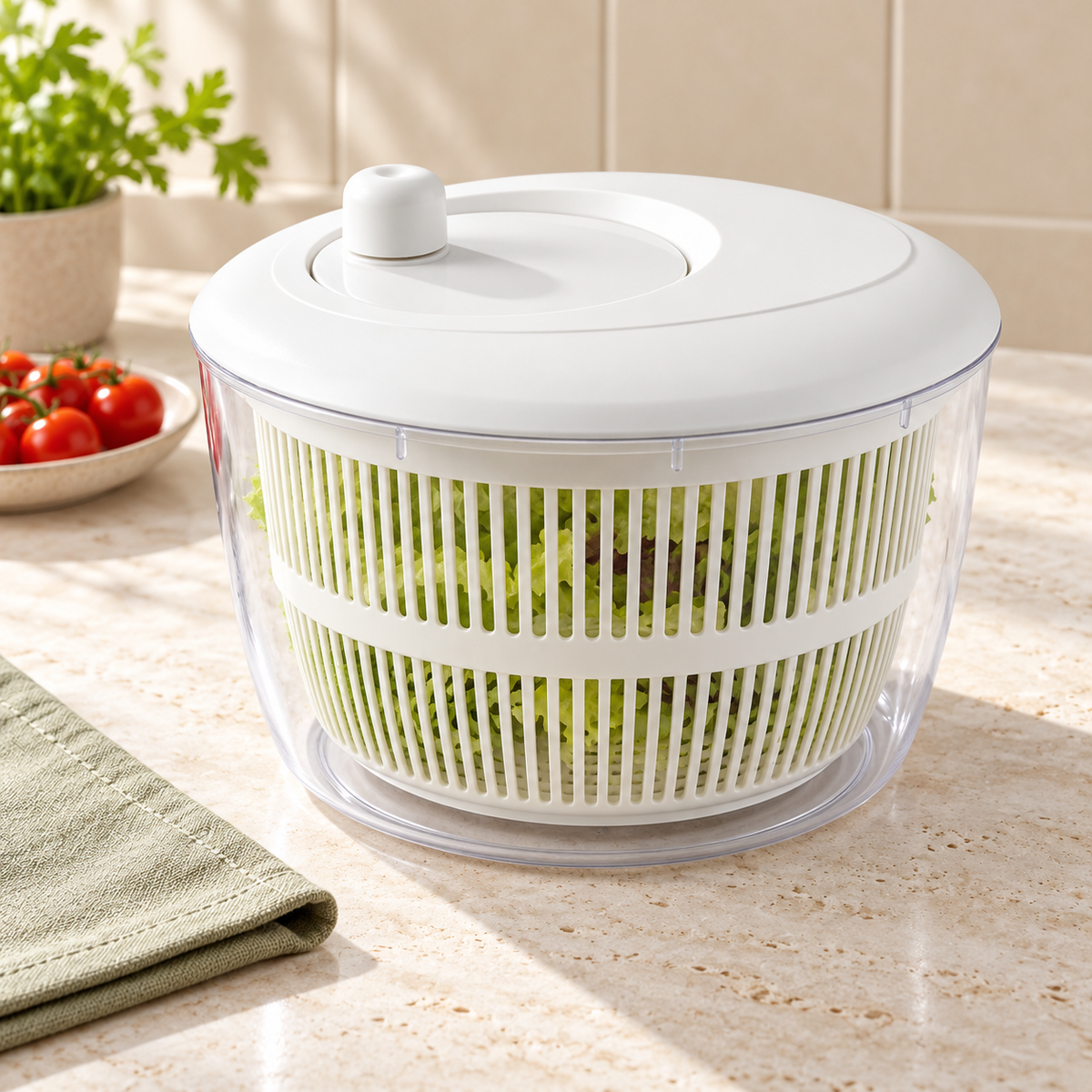 Manual Salad Spinner with Standard and 5L Upgrade Options for Home Salads - Upgraded 5L White - lifestyle