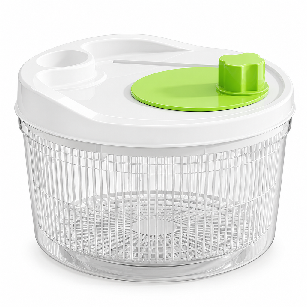 Manual Salad Spinner with Double-Bowl Format for Kitchen Greens Preparation - White - main