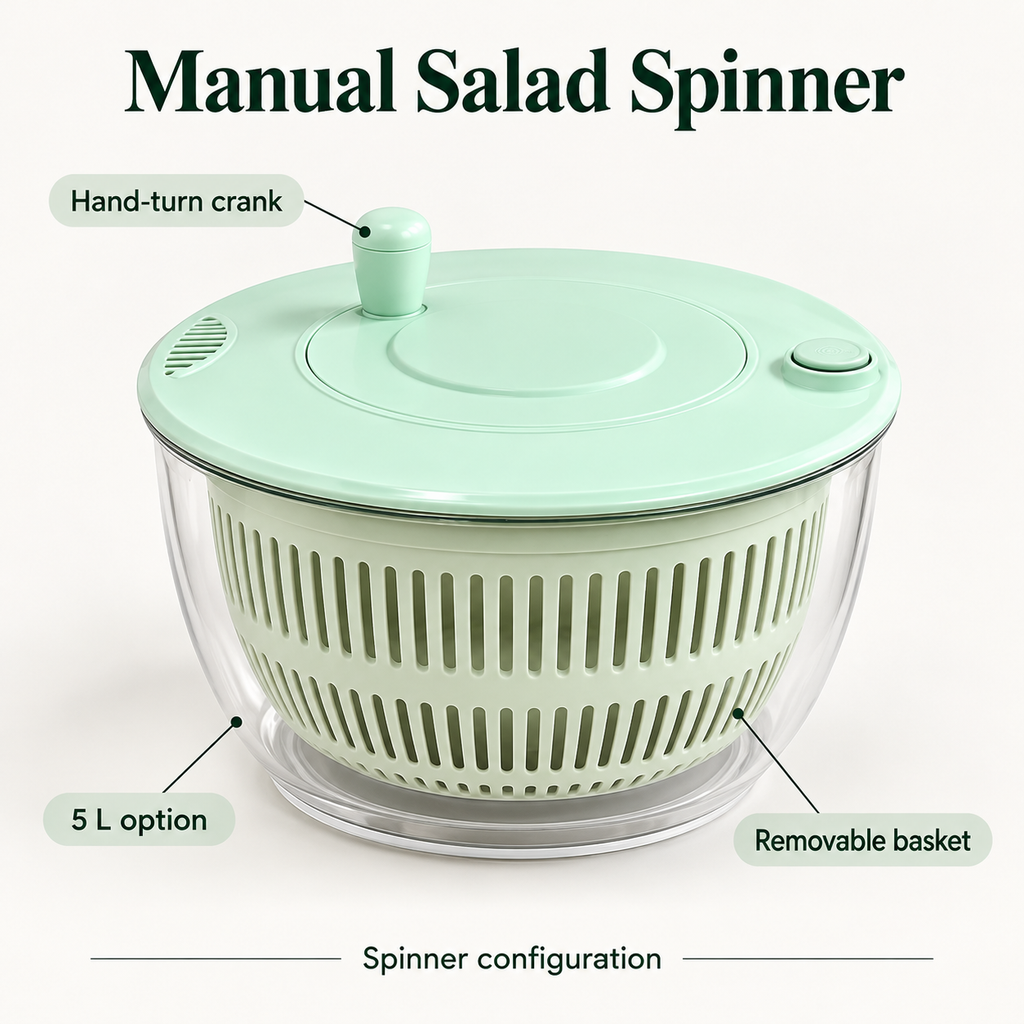 Salad Spinner and Vegetable Cutter Options for Fresh Meal Preparation - Fresh Green 5L spinner - feature