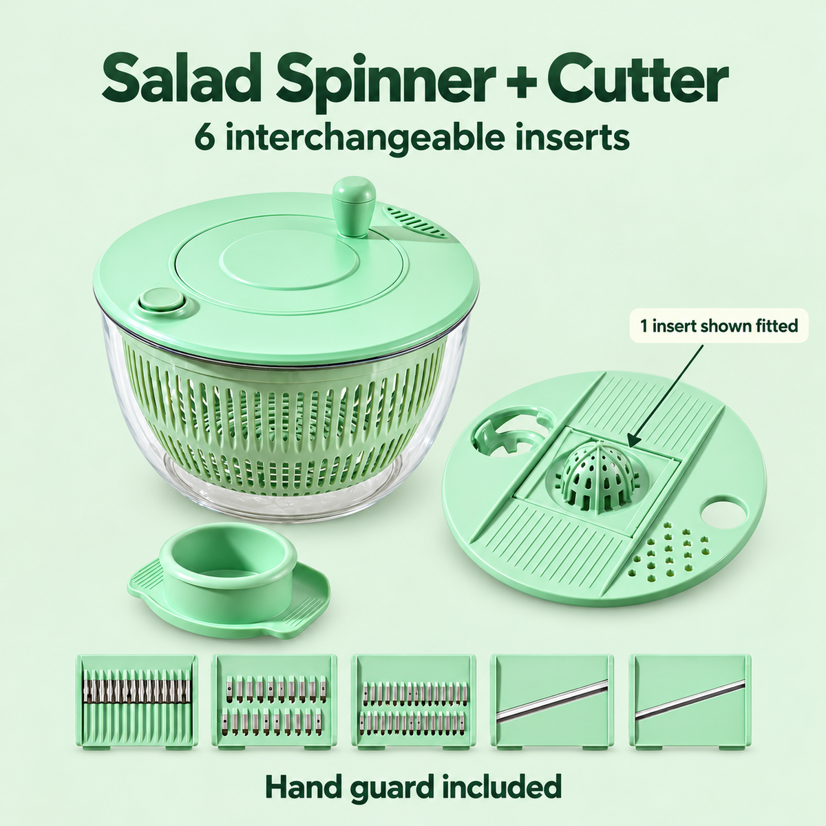 Salad Spinner and Vegetable Cutter Options for Fresh Meal Preparation - Fresh Green 5L 2-in-1 - feature
