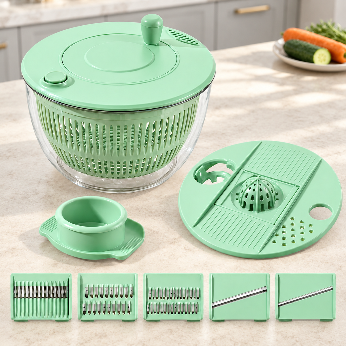 Salad Spinner and Vegetable Cutter Options for Fresh Meal Preparation - Fresh Green 5L 2-in-1 - lifestyle