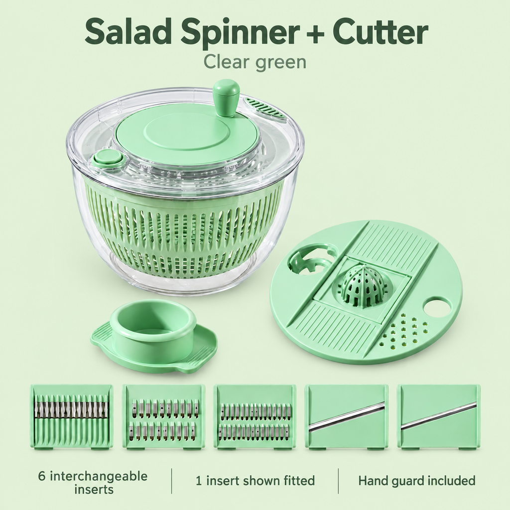 Salad Spinner and Vegetable Cutter Options for Fresh Meal Preparation - Clear Green 2-in-1 - feature