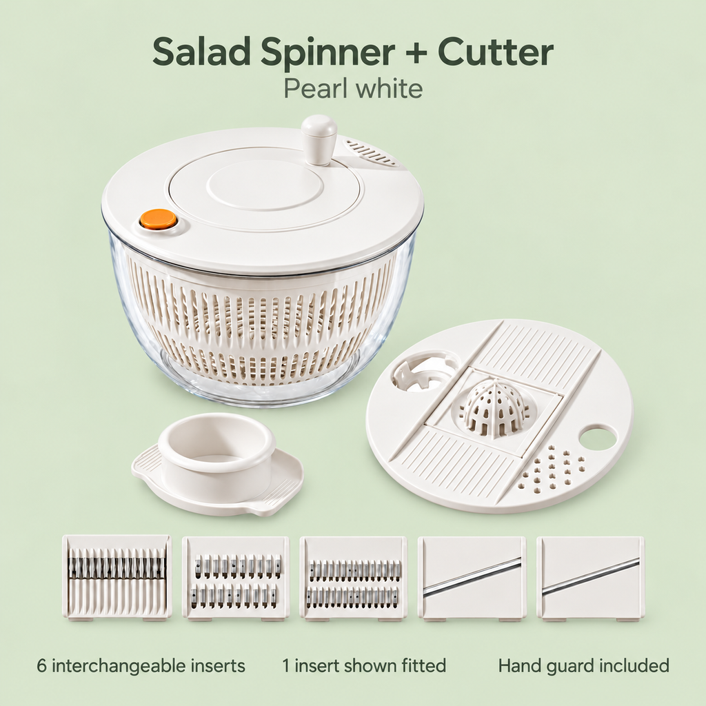 Salad Spinner and Vegetable Cutter Options for Fresh Meal Preparation - Pearl White 5L 2-in-1 - feature