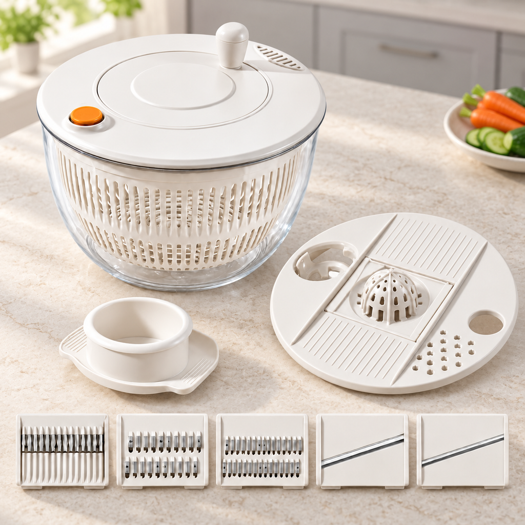 Salad Spinner and Vegetable Cutter Options for Fresh Meal Preparation - Pearl White 5L 2-in-1 - lifestyle