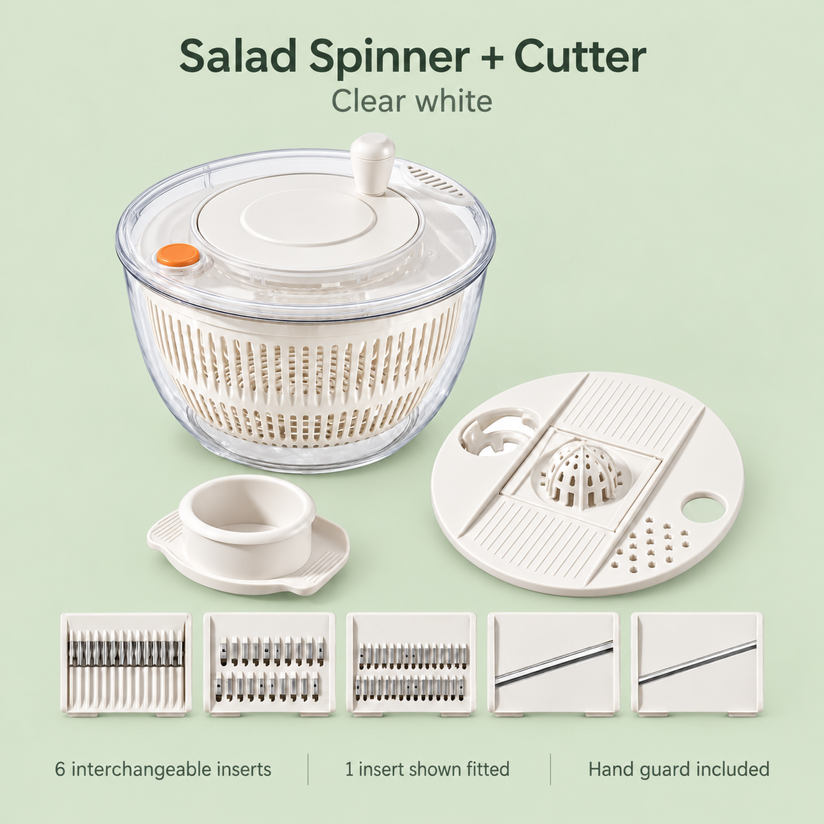 Salad Spinner and Vegetable Cutter Options for Fresh Meal Preparation - Clear White 2-in-1 - feature