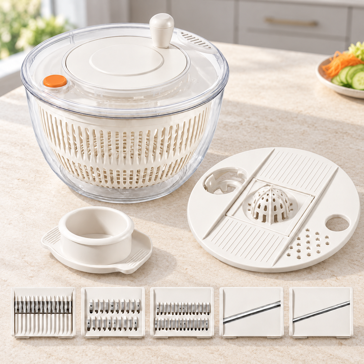 Salad Spinner and Vegetable Cutter Options for Fresh Meal Preparation - Clear White 2-in-1 - lifestyle