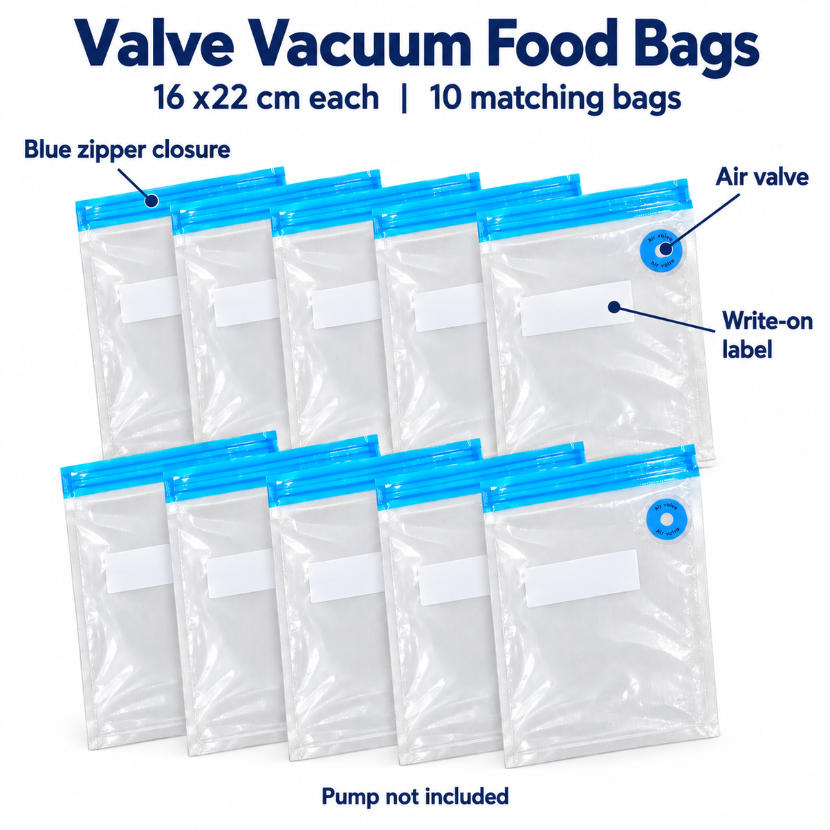 10-Pack Valve Vacuum Food Storage Bags with Size Options for Meal Prep - 16 x 22 - 18 si thickness label - 10-Pack - feature