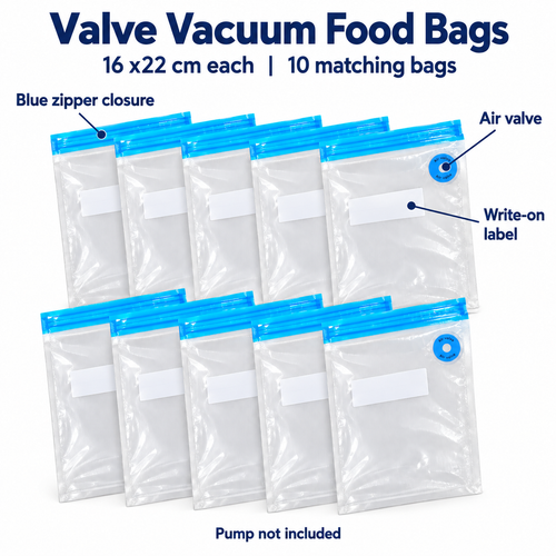 10-Pack Valve Vacuum Food Storage Bags with Size Options for Meal Prep - 16 x 22 - 18 si thickness label - 10-Pack - feature