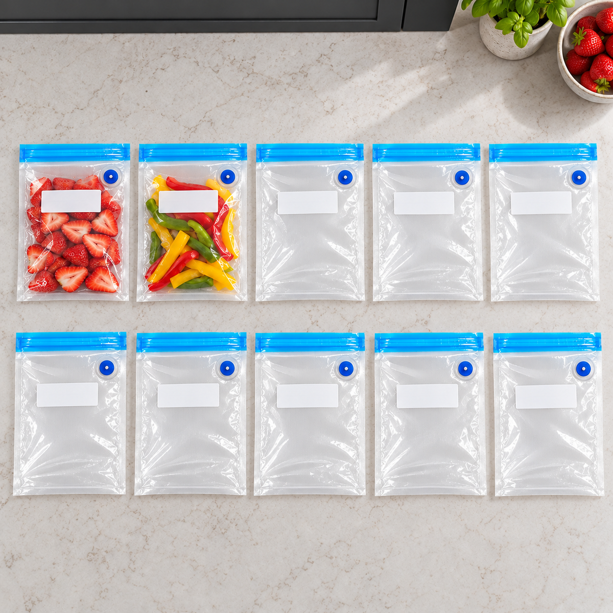 10-Pack Valve Vacuum Food Storage Bags with Size Options for Meal Prep - 16 x 22 - 18 si thickness label - 10-Pack - lifestyle