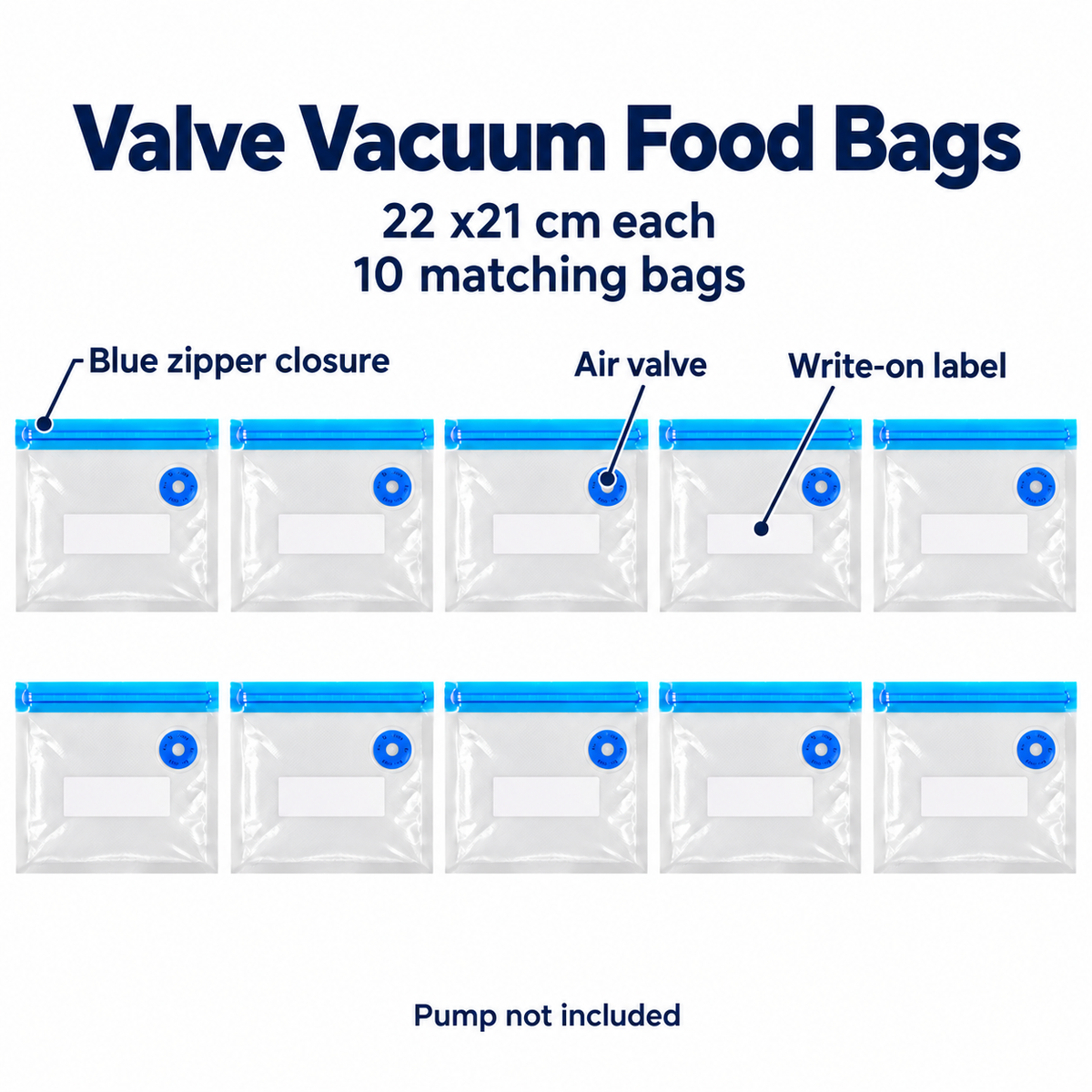 10-Pack Valve Vacuum Food Storage Bags with Size Options for Meal Prep - 22 x 21 - 18 si thickness label - 10-Pack - feature