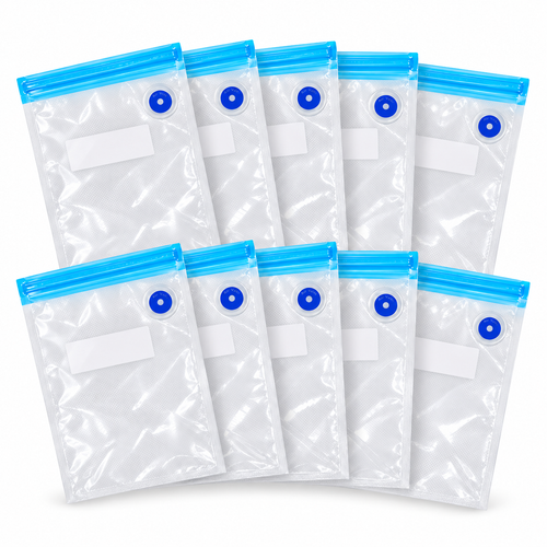 10-Pack Zipper Vacuum Food Bags in Multiple Sizes for Organized Food Storage - Blue zipper 16 x 22 - 10-Pack - main