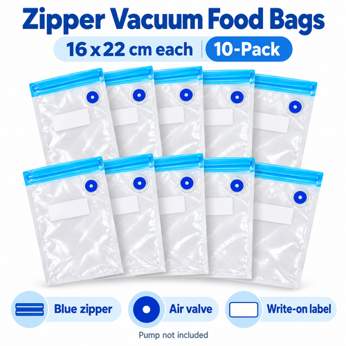10-Pack Zipper Vacuum Food Bags in Multiple Sizes for Organized Food Storage - Blue zipper 16 x 22 - 10-Pack - feature