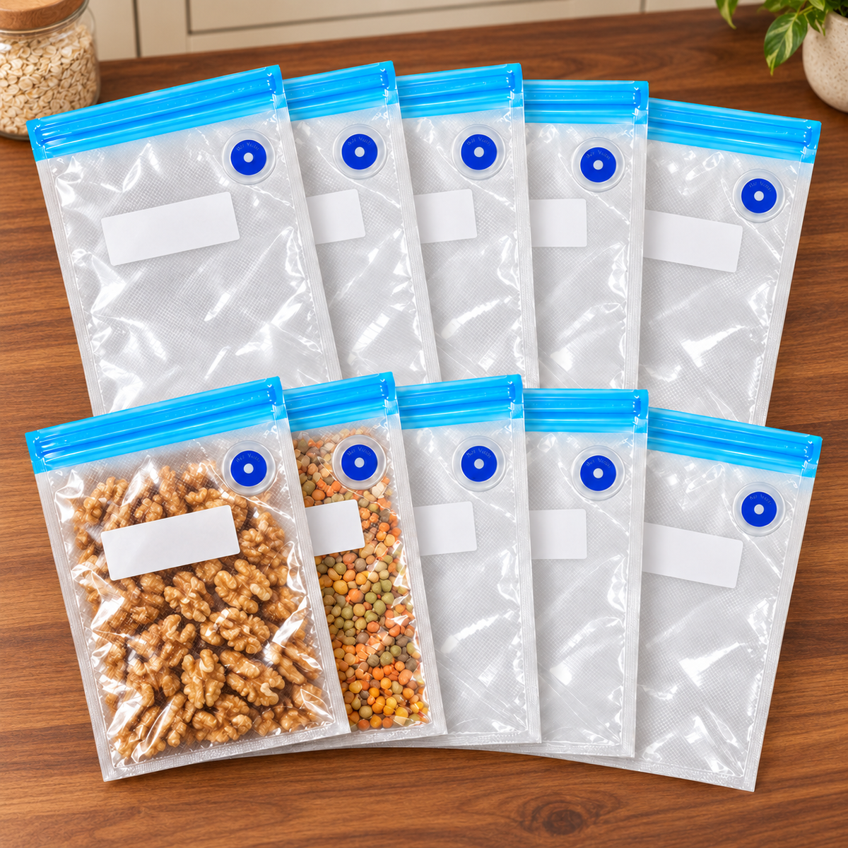 10-Pack Zipper Vacuum Food Bags in Multiple Sizes for Organized Food Storage - Blue zipper 16 x 22 - 10-Pack - lifestyle