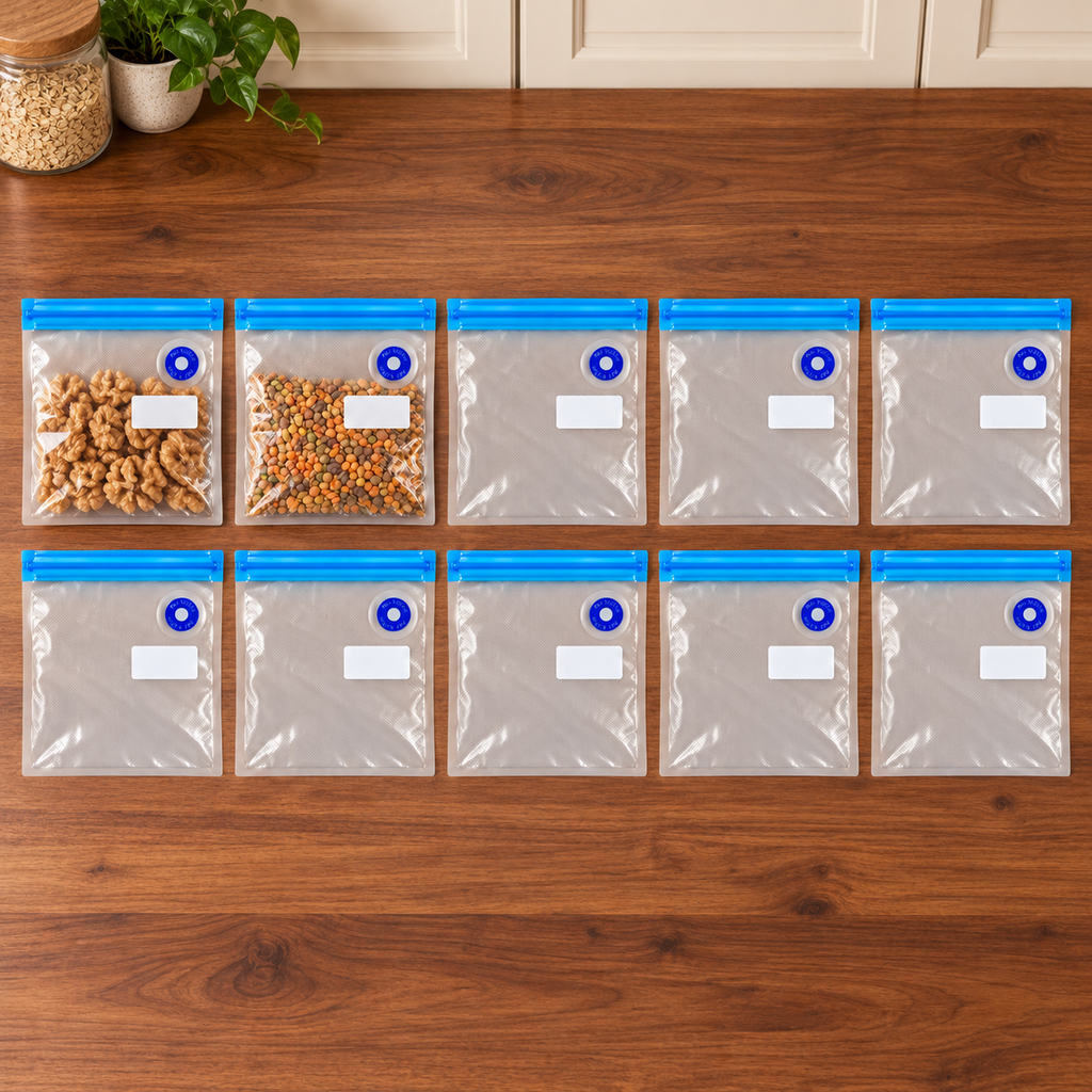 10-Pack Zipper Vacuum Food Bags in Multiple Sizes for Organized Food Storage - Blue zipper 21 x 22 - 10-Pack - lifestyle
