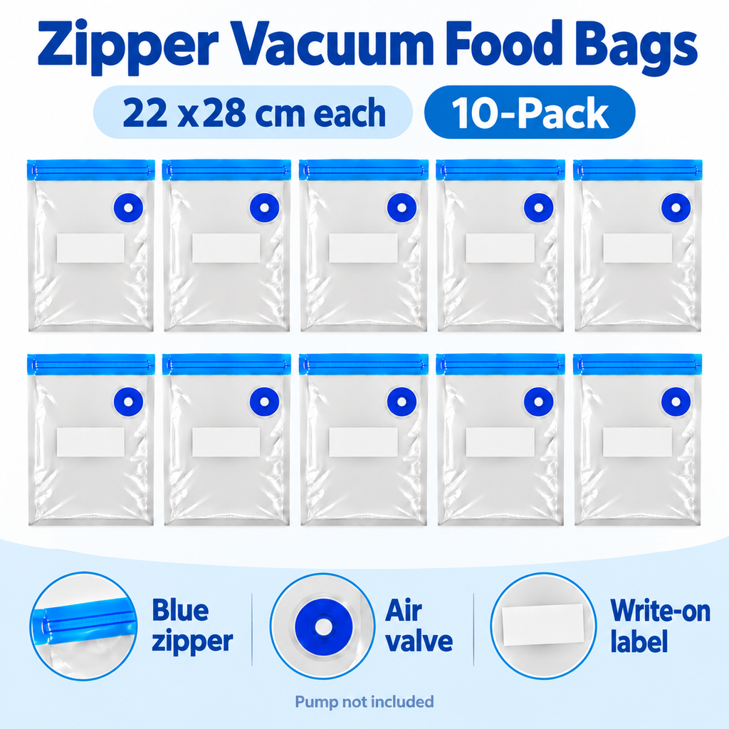 10-Pack Zipper Vacuum Food Bags in Multiple Sizes for Organized Food Storage - Blue zipper 22 x 28 - 10-Pack - feature