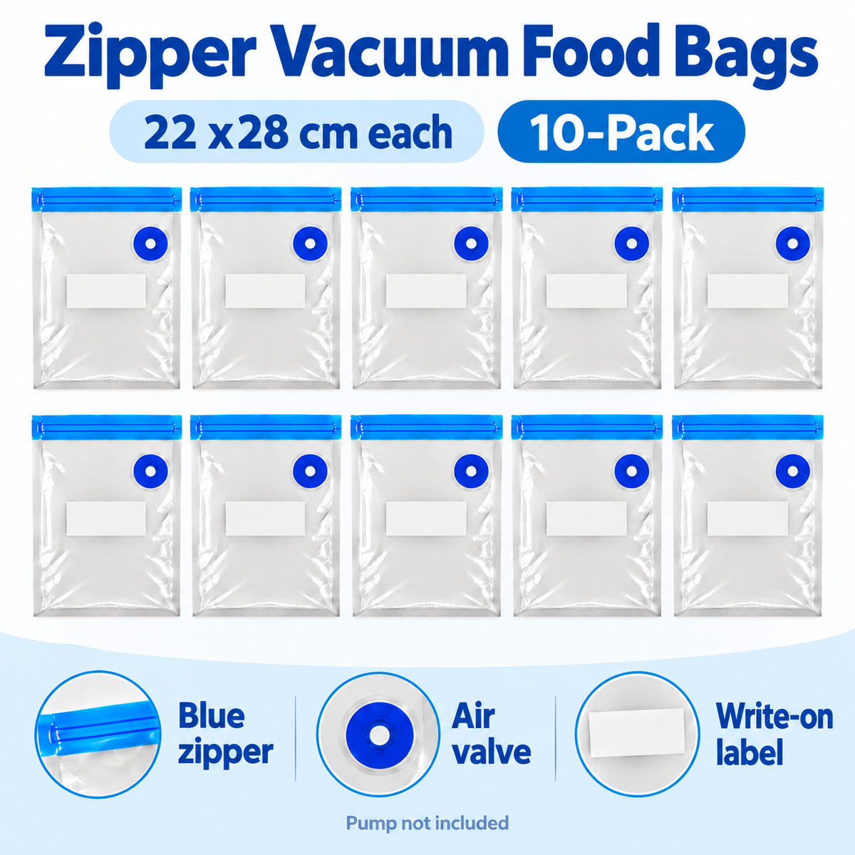 10-Pack Zipper Vacuum Food Bags in Multiple Sizes for Organized Food Storage - Blue zipper 22 x 28 - 10-Pack - feature