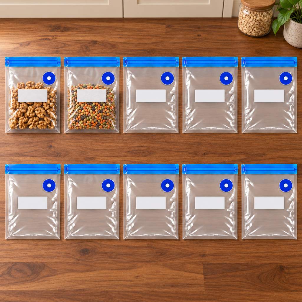 10-Pack Zipper Vacuum Food Bags in Multiple Sizes for Organized Food Storage - Blue zipper 22 x 28 - 10-Pack - lifestyle