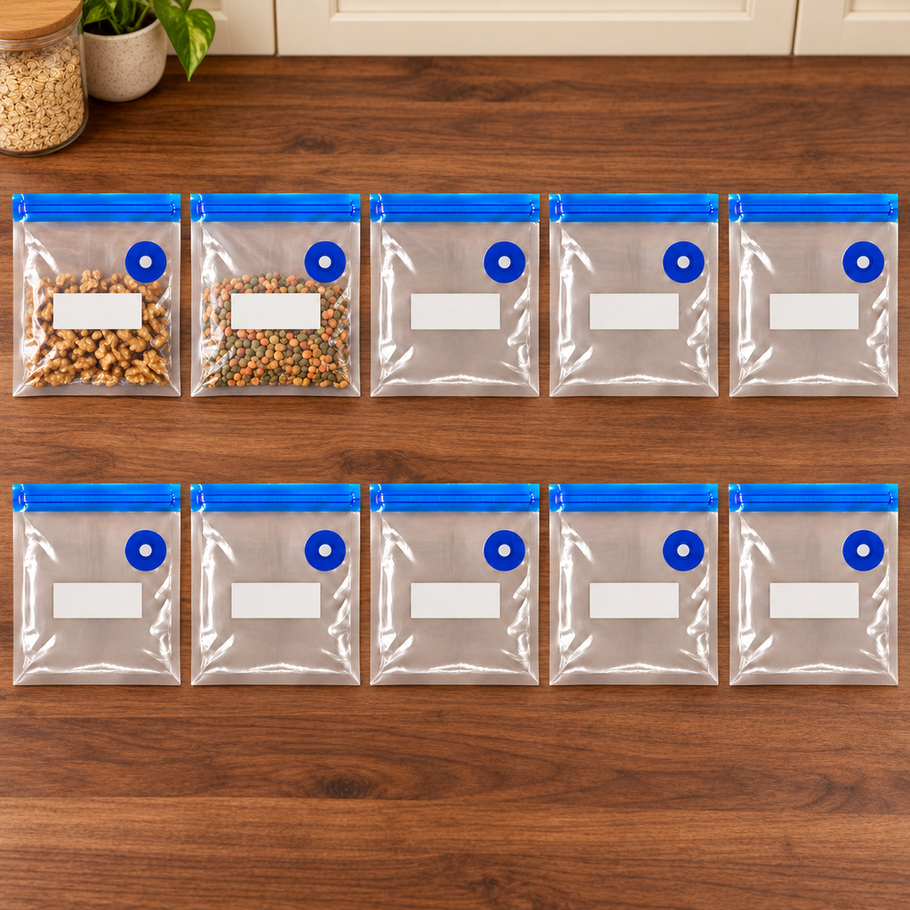 10-Pack Zipper Vacuum Food Bags in Multiple Sizes for Organized Food Storage - Blue zipper 26 x 28 - 10-Pack - lifestyle