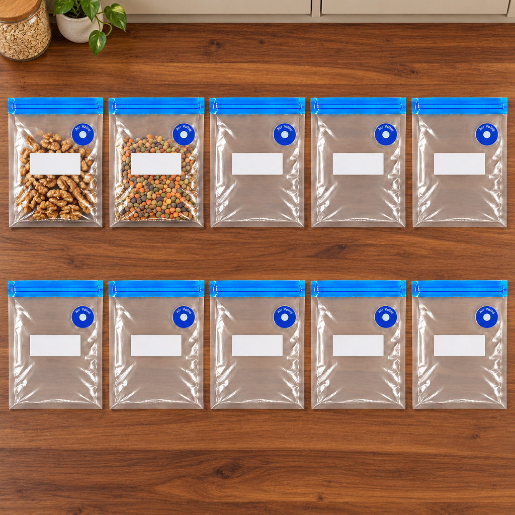 10-Pack Zipper Vacuum Food Bags in Multiple Sizes for Organized Food Storage - Blue zipper 26 x 34 - 10-Pack - lifestyle