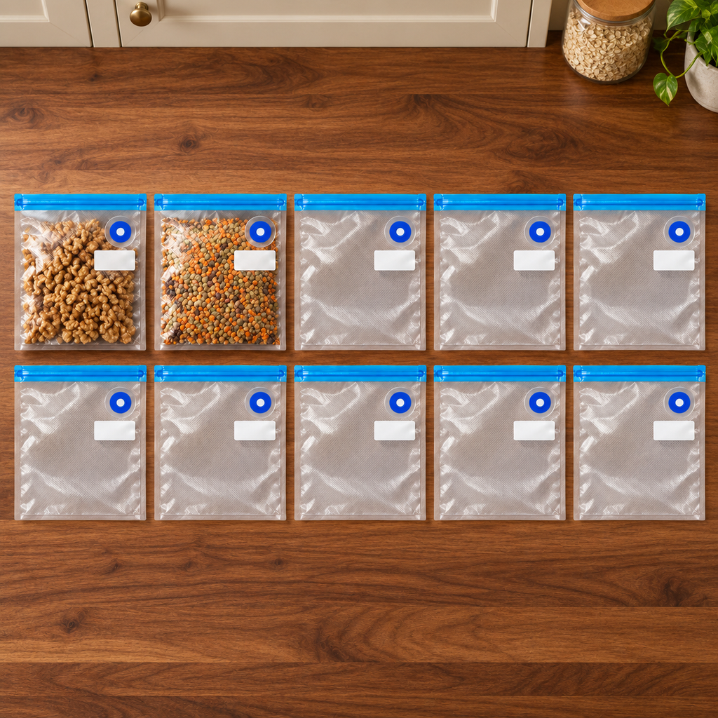 10-Pack Zipper Vacuum Food Bags in Multiple Sizes for Organized Food Storage - Blue zipper 30 x 34 - 10-Pack - lifestyle