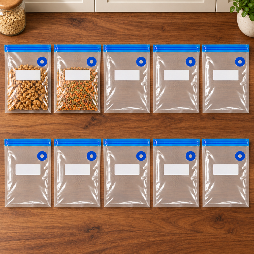 10-Pack Zipper Vacuum Food Bags in Multiple Sizes for Organized Food Storage - Blue zipper 35 x 50 - 10-Pack - lifestyle