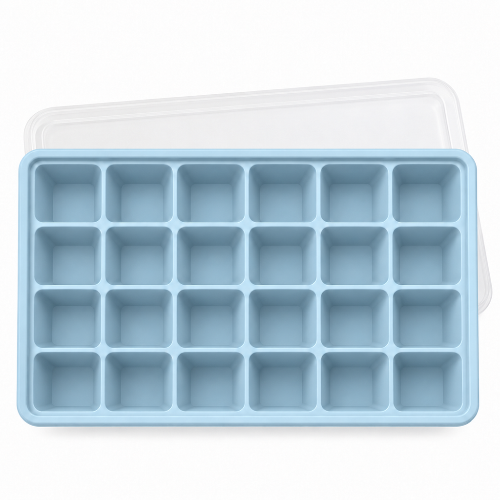 24-Cavity Silicone Ice Cube Tray with Lid Options for Home Freezing - Muted Blue with lid - main