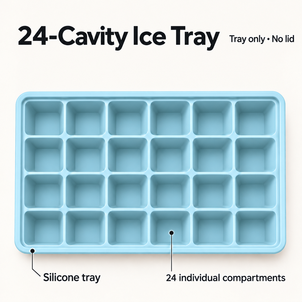 24-Cavity Silicone Ice Cube Tray with Lid Options for Home Freezing - Muted Blue no lid - feature