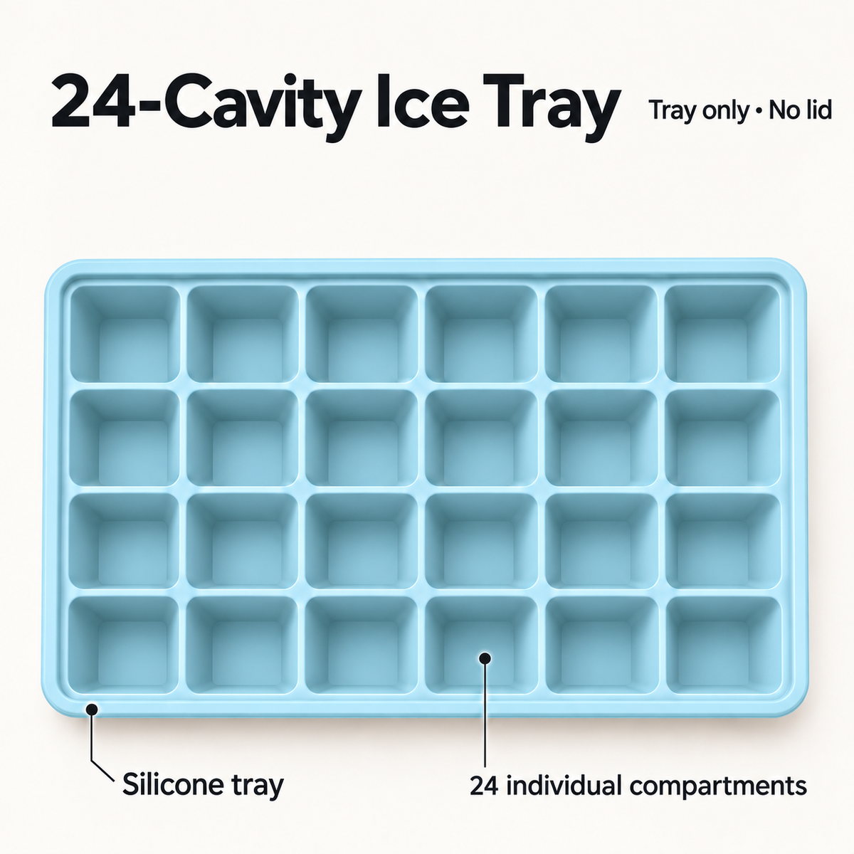 24-Cavity Silicone Ice Cube Tray with Lid Options for Home Freezing - Muted Blue no lid - feature