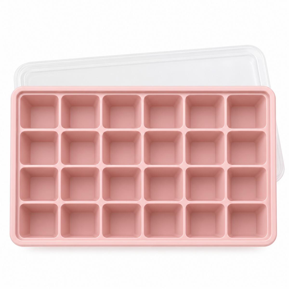 24-Cavity Silicone Ice Cube Tray with Lid Options for Home Freezing - Muted Pink with lid - main