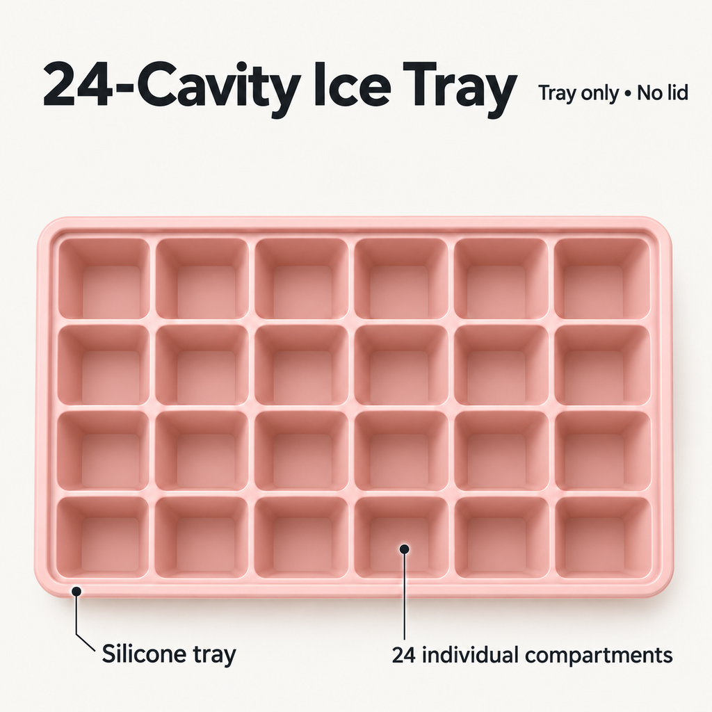 24-Cavity Silicone Ice Cube Tray with Lid Options for Home Freezing - Muted Pink no lid - feature