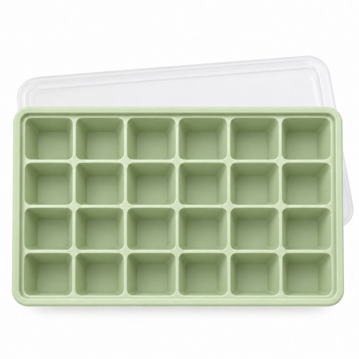 24-Cavity Silicone Ice Cube Tray with Lid Options for Home Freezing - Muted Green with lid - main